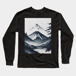 Serene Mount Fuji Sunset - Peaceful River Scenery Long Sleeve T-Shirt